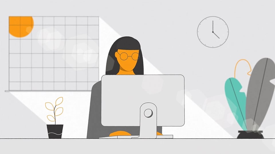 Illustration of person sitting at computer made by top explainer video companies