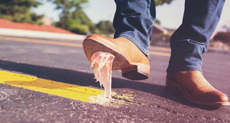 Chewing gum under the sole