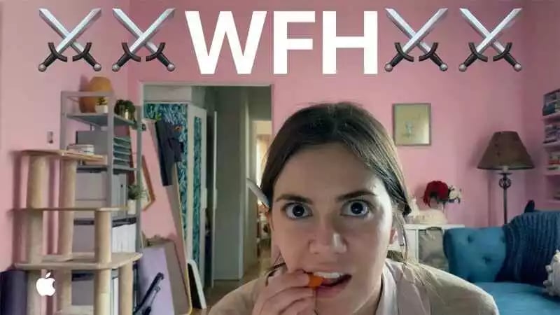 Woman eating a carrot staring with wide eyes into the camera - an example of funny corporate videos
