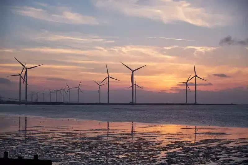 Shot of wind turbines, used to represent sustainability in corporate videos